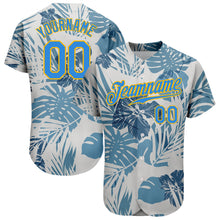 Laden Sie das Bild in den Galerie-Viewer, Custom White Electric Blue-Gold 3D Pattern Design Hawaii Palm Leaves And Flowers Authentic Baseball Jersey