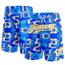Загрузить изображение в средство просмотра галереи, Custom Royal White-Yellow 3D Pattern Ocean Graphic Geometry Authentic Basketball Shorts