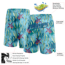 Загрузить изображение в средство просмотра галереи, Custom Teal Purple 3D Pattern Aquatic Plants And Sea Turtles Authentic Basketball Shorts
