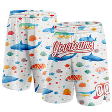 Загрузить изображение в средство просмотра галереи, Custom White Red 3D Pattern Whale And Fish Authentic Basketball Shorts