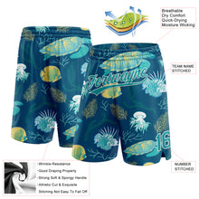 Загрузить изображение в средство просмотра галереи, Custom Midnight Green Teal-White 3D Pattern Aquatic Plants And Sea Turtles Authentic Basketball Shorts