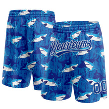 Загрузить изображение в средство просмотра галереи, Custom Royal White 3D Pattern Sharks Authentic Basketball Shorts