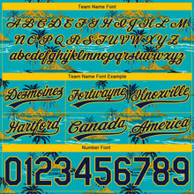 Загрузить изображение в средство просмотра галереи, Custom Teal Navy-Yellow 3D Pattern Hawaii Palm Trees And Island Authentic Basketball Shorts