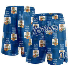 Загрузить изображение в средство просмотра галереи, Custom Royal US Navy Blue-White 3D Pattern Hawaii Palm Trees Authentic Basketball Shorts