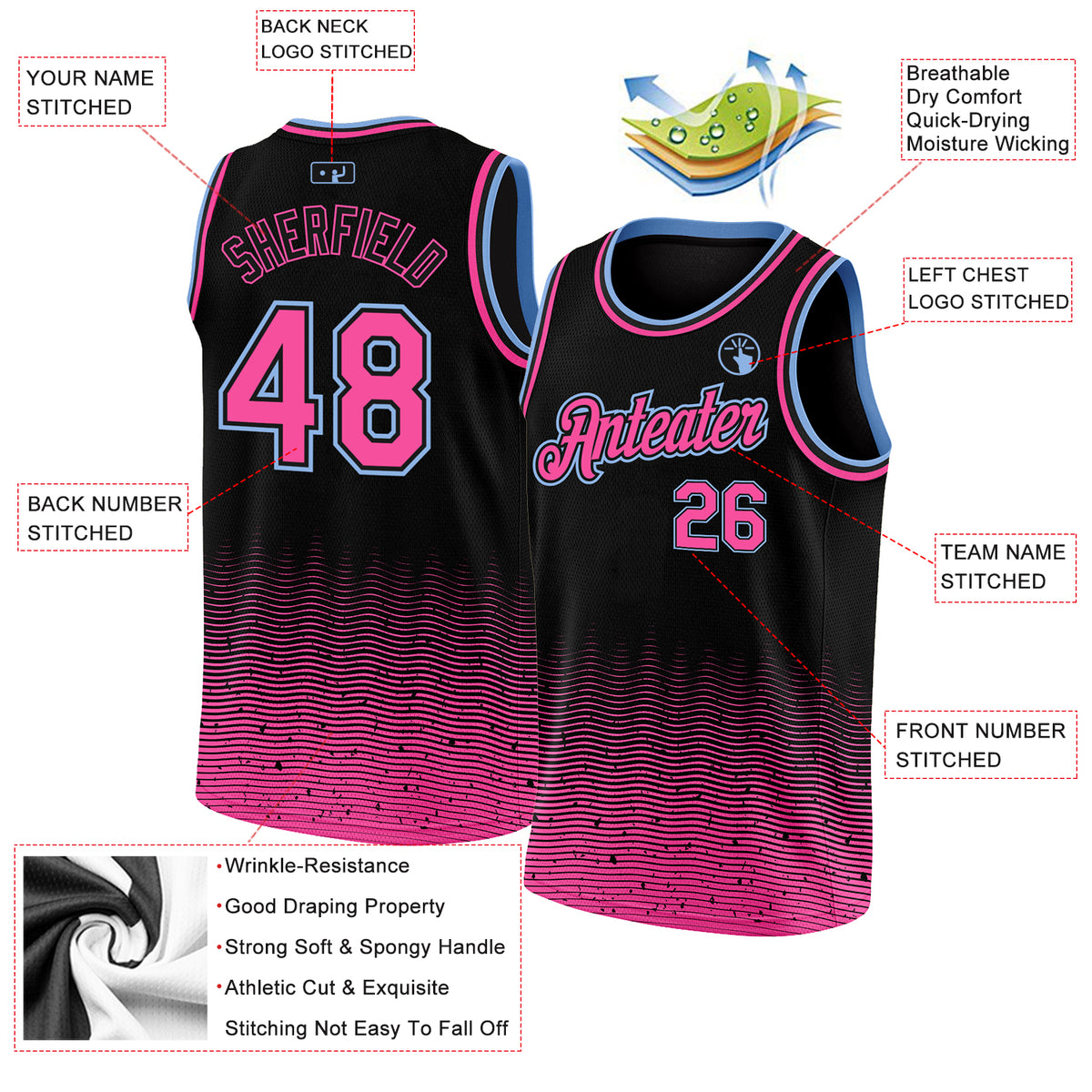 Cheap Custom Black Pink-Light Blue Fade Fashion Authentic City Edition Basketball  Jersey Free Shipping – CustomJerseysPro