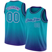 Load image into Gallery viewer, Custom Teal Purple-White Fade Fashion Authentic City Edition Basketball Jersey