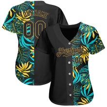 Laden Sie das Bild in den Galerie-Viewer, Custom Black Old Gold 3D Pattern Design Hawaii Tropical Palm Leaves Authentic Baseball Jersey