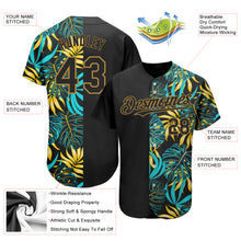 Laden Sie das Bild in den Galerie-Viewer, Custom Black Old Gold 3D Pattern Design Hawaii Tropical Palm Leaves Authentic Baseball Jersey