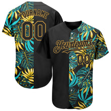 Laden Sie das Bild in den Galerie-Viewer, Custom Black Old Gold 3D Pattern Design Hawaii Tropical Palm Leaves Authentic Baseball Jersey