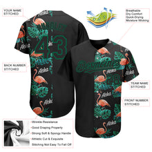 Загрузить изображение в средство просмотра галереи, Custom Black Kelly Green 3D Pattern Design Hawaii Flamingos And Leaves Authentic Baseball Jersey