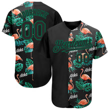 Загрузить изображение в средство просмотра галереи, Custom Black Kelly Green 3D Pattern Design Hawaii Flamingos And Leaves Authentic Baseball Jersey