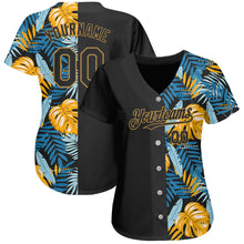 Laden Sie das Bild in den Galerie-Viewer, Custom Black Old Gold 3D Pattern Design Hawaii Tropical Leaves Authentic Baseball Jersey