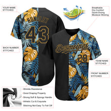 Laden Sie das Bild in den Galerie-Viewer, Custom Black Old Gold 3D Pattern Design Hawaii Tropical Leaves Authentic Baseball Jersey