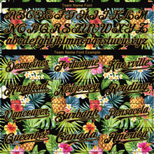 Load image into Gallery viewer, Custom Black Old Gold 3D Pattern Design Hawaii Tropical Pineapples, Palm Leaves And Flowers Authentic Baseball Jersey