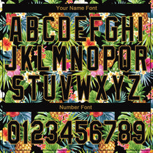 Load image into Gallery viewer, Custom Black Old Gold 3D Pattern Design Hawaii Tropical Pineapples, Palm Leaves And Flowers Authentic Baseball Jersey