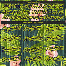 Charger l'image dans la galerie, Custom Black Neon Yellow 3D Pattern Design Hawaii Tropical Palm Leaves With Orchids Authentic Baseball Jersey