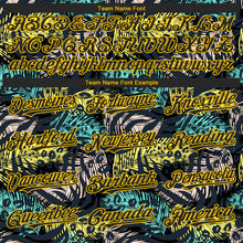 Laden Sie das Bild in den Galerie-Viewer, Custom Black Yellow 3D Pattern Design Hawaii Tropical Palm Leaves With Animal Print Authentic Baseball Jersey