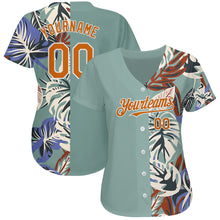 Laden Sie das Bild in den Galerie-Viewer, Custom Teal Texas Orange-White 3D Pattern Design Hawaii Tropical Palm Leaves Authentic Baseball Jersey