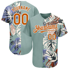 Laden Sie das Bild in den Galerie-Viewer, Custom Teal Texas Orange-White 3D Pattern Design Hawaii Tropical Palm Leaves Authentic Baseball Jersey
