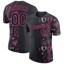 Laden Sie das Bild in den Galerie-Viewer, Custom Black Pink 3D Pattern Design Pink Ribbon Breast Cancer Awareness Month Women Health Care Support Performance T-Shirt