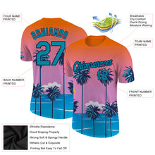 Загрузить изображение в средство просмотра галереи, Custom Orange Teal-Navy 3D Pattern Design Sun Beach Hawaii Palm Trees Performance T-Shirt