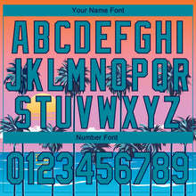 Загрузить изображение в средство просмотра галереи, Custom Orange Teal-Navy 3D Pattern Design Sun Beach Hawaii Palm Trees Performance T-Shirt