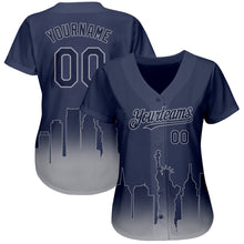 Загрузить изображение в средство просмотра галереи, Custom Navy Gray 3D New York City Edition Fade Fashion Authentic Baseball Jersey