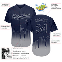 Загрузить изображение в средство просмотра галереи, Custom Navy Gray 3D New York City Edition Fade Fashion Authentic Baseball Jersey