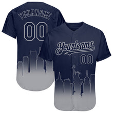 Загрузить изображение в средство просмотра галереи, Custom Navy Gray 3D New York City Edition Fade Fashion Authentic Baseball Jersey