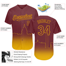 Загрузить изображение в средство просмотра галереи, Custom Burgundy Yellow 3D Washington City Edition Fade Fashion Authentic Baseball Jersey