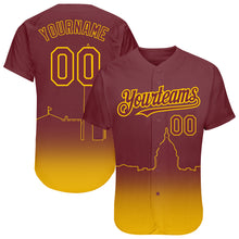 Загрузить изображение в средство просмотра галереи, Custom Burgundy Yellow 3D Washington City Edition Fade Fashion Authentic Baseball Jersey