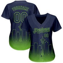 Загрузить изображение в средство просмотра галереи, Custom Navy Neon Green 3D Seattle City Edition Fade Fashion Authentic Baseball Jersey