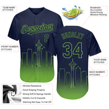 Загрузить изображение в средство просмотра галереи, Custom Navy Neon Green 3D Seattle City Edition Fade Fashion Authentic Baseball Jersey