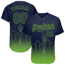 Загрузить изображение в средство просмотра галереи, Custom Navy Neon Green 3D Seattle City Edition Fade Fashion Authentic Baseball Jersey