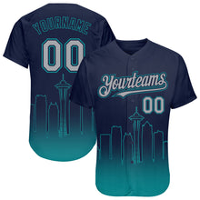 Загрузить изображение в средство просмотра галереи, Custom Navy Gray-Teal 3D Seattle City Edition Fade Fashion Authentic Baseball Jersey