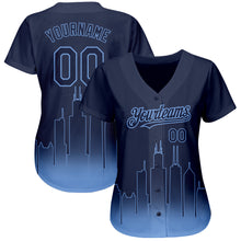 Загрузить изображение в средство просмотра галереи, Custom Navy Light Blue 3D Chicago City Edition Fade Fashion Authentic Baseball Jersey