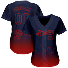 Load image into Gallery viewer, Custom Navy Red 3D Atlanta City Edition Fade Fashion Authentic Baseball Jersey
