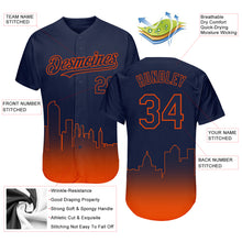Load image into Gallery viewer, Custom Navy Orange 3D Denver City Edition Fade Fashion Authentic Baseball Jersey
