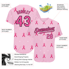 Load image into Gallery viewer, Custom Pink Black 3D Pink Ribbon Breast Cancer Awareness Month Women Health Care Support Authentic Baseball Jersey
