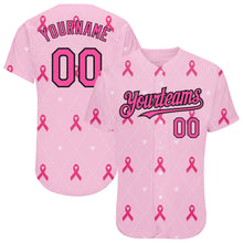 Load image into Gallery viewer, Custom Pink Black 3D Pink Ribbon Breast Cancer Awareness Month Women Health Care Support Authentic Baseball Jersey
