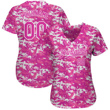 Load image into Gallery viewer, Custom Camo Deep Pink-Black 3D Pink Ribbon Breast Cancer Awareness Month Women Health Care Support Authentic Baseball Jersey
