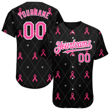 Load image into Gallery viewer, Custom Black Pink-White 3D Pink Ribbon Breast Cancer Awareness Month Women Health Care Support Authentic Baseball Jersey
