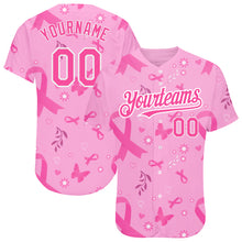 Загрузить изображение в средство просмотра галереи, Custom Pink White 3D Pink Ribbon Breast Cancer Awareness Month Women Health Care Support Authentic Baseball Jersey