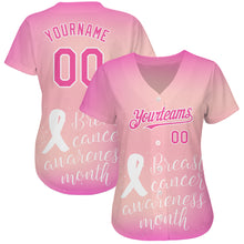 Load image into Gallery viewer, Custom Pink-White 3D Pink Ribbon Breast Cancer Awareness Month Women Health Care Support Authentic Baseball Jersey
