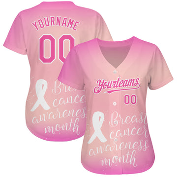 Custom Pink-White 3D Pink Ribbon Breast Cancer Awareness Month Women Health Care Support Authentic Baseball Jersey