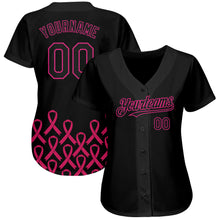 Charger l'image dans la galerie, Custom Black Hot Pink 3D Pink Ribbon Breast Cancer Awareness Month Women Health Care Support Authentic Baseball Jersey