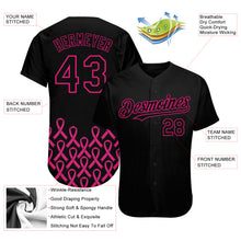 Charger l'image dans la galerie, Custom Black Hot Pink 3D Pink Ribbon Breast Cancer Awareness Month Women Health Care Support Authentic Baseball Jersey