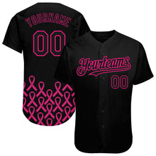 Charger l'image dans la galerie, Custom Black Hot Pink 3D Pink Ribbon Breast Cancer Awareness Month Women Health Care Support Authentic Baseball Jersey