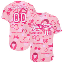 Загрузить изображение в средство просмотра галереи, Custom Pink White-Hot Pink 3D Pink Ribbon Breast Cancer Awareness Month Women Health Care Support Authentic Baseball Jersey