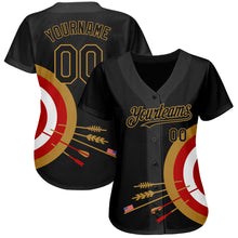 Загрузить изображение в средство просмотра галереи, Custom Black Old Gold-Red 3D Pattern Design Dart Board Target Authentic Baseball Jersey